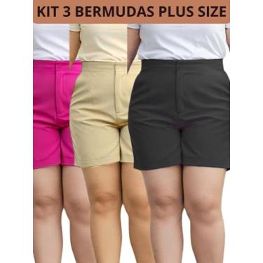 Imagem de Kit 3 Shorts Feminino Plus Size em Alfaiataria Cintura Alta e Modelage