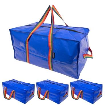 Imagem de ALABUNNA Pacote com 4 sacos de transporte GG – Sacos de armazenamento azuis para roupas com zíperes resistentes e alças de transporte coloridas, sacos de embalagem versáteis para embalar roupas