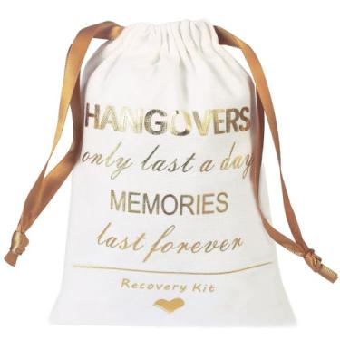 Imagem de SHERWAY Kit de recuperação de ressaca sacos de lembrancinhas de festa de casamento, bolsa de cordão de despedida de solteira (10 peças, branco, folha dourada, 12 x 18 cm)