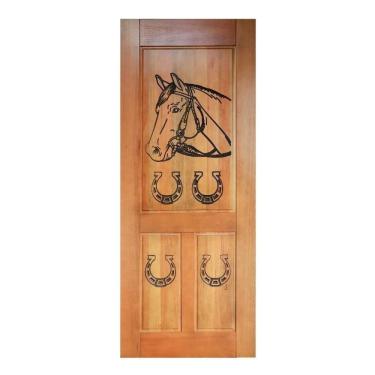 Imagem de Folha De Porta Madeira Maciça Entalhada Cavalo 90x210x3,5cm Cedro Rosa Madeira