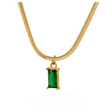 Imagem de Colares femininos com pingente de esmeralda, banhado a ouro 14 K, colar em camadas para meninas adolescentes, colar Dianmond, colar com pingente retangular de esmeralda, colar verde escuro para
