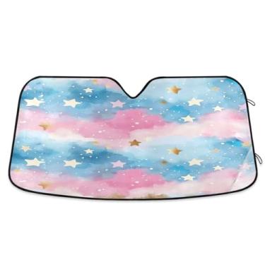 Imagem de Céu azul rosa com estrelas douradas bloqueador solar de carro para-brisa proteção UV SUV sombra de sol para para-brisa médio