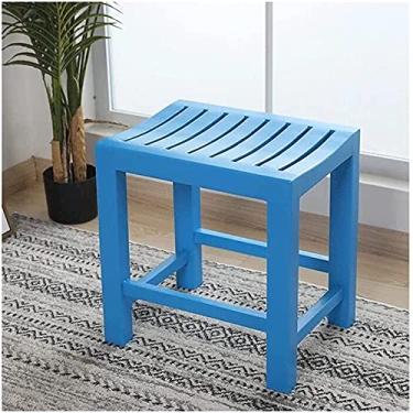 Imagem de Banco de chuveiro de madeira, banco de banheiro, assento de assistência de banho para idosos, ripas de drenagem, impermeável, antiderrapante, totalmente montado para decoração de banheiro, quarto