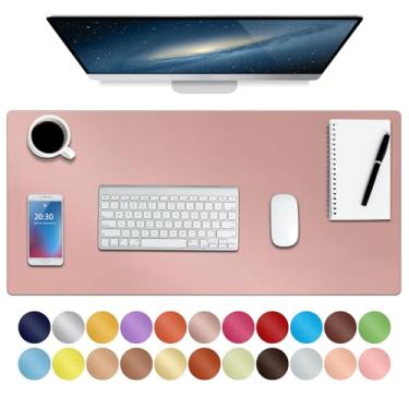 Imagem de Mouse pad grande, teclado pad, tapete de mesa, decoração fofa para escritório, grande protetor de laptop extensível, acessório para computador bonito à prova d'água de couro de poliuretano 76,2 x 35,5 cm (couro - rosa)