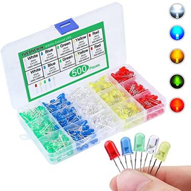 Imagem de YUEONEWIN Kit sortido de diodo emissor de luz LED de 500 peças de 5 mm, kit sortido de circuitos eletrônicos de LED para Arduino, circuito PCB DIY, confecção de cartões de Natal (multicolorido