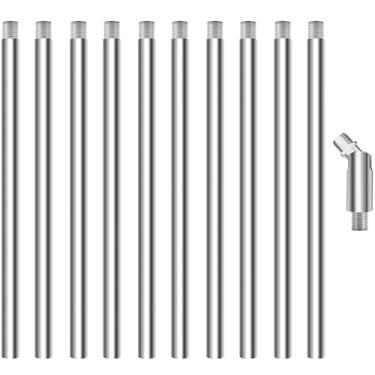 Imagem de MAYOMAJO 10 Peças De Hastes Extensão Roscadas M10 12 Polegadas, Fixação Iluminação E Kits Adaptadores Teto Inclinado 180 Graus Para Luminárias Pendentes, Ilha, Lustres (Cromados)
