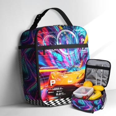 Imagem de EluteFpme Lancheira de carro de corrida isolada para meninos e meninas, lancheira de carro esportivo legal para crianças, adolescentes, escola, viagem, piquenique, caminhadas, praia, impermeável, à