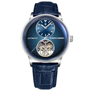 Imagem de Pagani Design relógio automático mecânico para homem - movimento esqueleto visível em aço inoxidável 316 L 42 mm resistente à água 100 m (10 ATM) vidro de safira (azul claro)