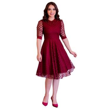 Imagem de Vestido Feminino Midi Manga Princesa Tule Romântico Com Gola Detalhes 