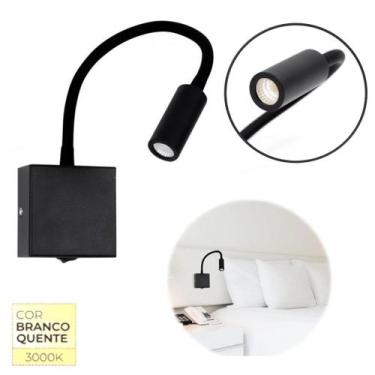 Imagem de 2x Arandela Leitura Cabeceira Cama Articulavel Preta 3000k - Nordecor 