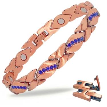 Imagem de SCVIYRUN - Pulseiras magnéticas de cobre para mulheres – Pulseiras magnéticas eficazes de cobre puro 99,99% e 2 elos fáceis para a mãe, One Size, Cobre, Cristais