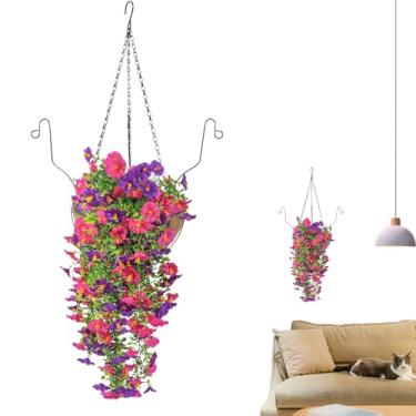 Imagem de Flores Artificiais Penduráveis,Flores Artificiais para Exterior com Cesto Pendurável | Decoração Botânica Falsa para Suspensão em Exterior para Jardim Sala Estudo Corredor Varanda Hotel Casamento Sala