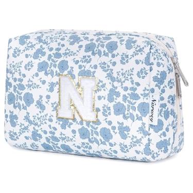 Imagem de Narwey Bolsa de maquiagem inicial personalizada, presentes de Páscoa para adolescentes, meninas, crianças, mulheres, monograma, bolsa cosmética moderna, 6, 8, 10, 11, 12, 13, 14, 16, 18 anos de idade