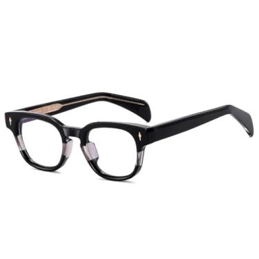 Imagem de Armação de óculos feminina retrô transparente anti-luz azul masculina (preto e cinza)