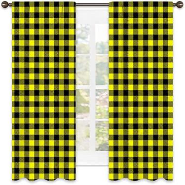 Imagem de Cortinas blecaute xadrez búfalo para quarto - Cortinas escurecidas com isolamento térmico para sala de estar, L 132 x C 239 cm