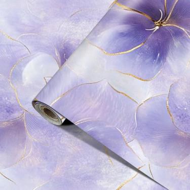 Imagem de HOMETITUTE Papel de parede floral roxo descasque e cole papel de parede de 39,9 cm x 100,1 cm, adesivo de parede de vinil removível, papel de parede autoadesivo de flores para gaveta de quarto