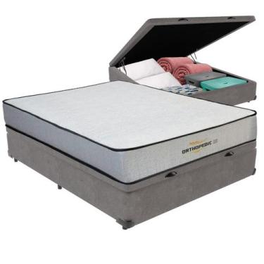 Imagem de Cama Box Baú Viúvo Cinza e Colchão Orthopedic D33 V-Tech