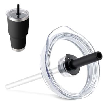 Imagem de Bluwing Tampa de copo de 850 g com canudo para YETI, tampa de substituição para copo YETI Rambler de 740 ml, copo de 850 g, caneca de canudo de 1000 ml, tampas à prova de derramamento (preto)