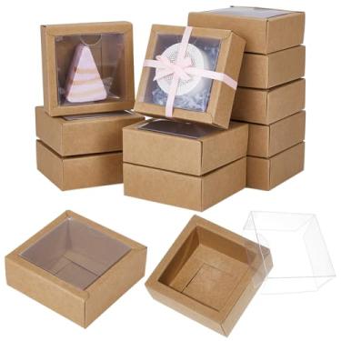 Imagem de BENECREAT 20 caixas de papel quadradas com janela de PVC, caixa de presente de papel kraft de 6 x 6 x 3 cm para embalagem, lembrancinha de casamento, presente de festival, chocolates, biscoitos