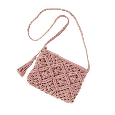 Imagem de SHAREYOIU Bolsa feminina de algodão com borla de palha bolsa de tecido bolsa de praia de verão bolsa de ombro bolsas de mão, nº 2 rosa