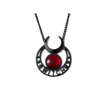 Imagem de ANGLEQUEEN Colares góticos de cristal de lua para mulheres, colar punk de bruxa escura, vintage, preto, celestial, lua, pingente, Halloween, escuro, punk, presente, Zinco, Sem Pedra Preciosa