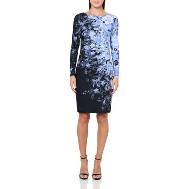 Imagem de Kasper Vestido feminino longo SLV Boat Nk plissado lateral, Preto Multi, G