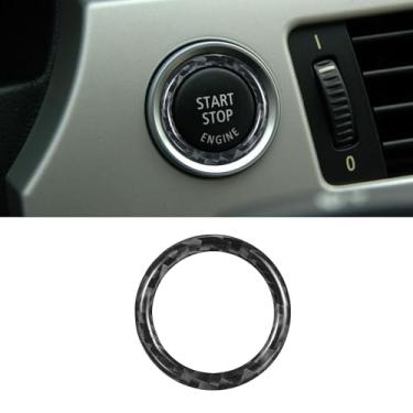 Imagem de WINKA Capa de anel de botão de parada de partida do motor de carro compatível com BMW Série 3 E90 328i 325i 330i Anel de ignição do motor de carro para E92 E93 320i 335i Chaveiro de ignição push start