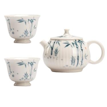 Imagem de Conjunto de chá Gongfu pintado à mão boutique – esmalte de cinza de madeira com design de bambu manchado, inclui mini bule de chá, Gaiwan, xícaras de chá, bandeja de chá, pires e jianshui, presente de