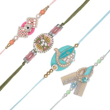 Imagem de Conjunto de 4 pulseiras de fio Rakhi para irmão para Bhai Bhabhi Bhaiya veera Raksha Bandhan Dora Conjunto de pulseiras com pacote de vale-presente Rakhi para irmão irmã indiano tradicional festival