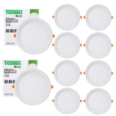 Imagem de Kit 10 Painel De Led Redondo Embutir Recuado 24w Bivolt Taschibra 6500k Frio