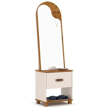 Imagem de Toucador Penteadeira Com Espelho 1 Gaveta Organic Off/freijó - Ej Móveis