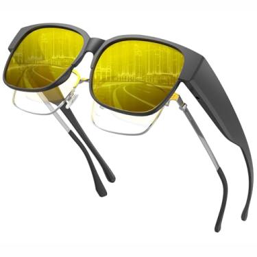 Imagem de LianSan Óculos de sol polarizados para mulheres e homens – Warp Around Fit Over Sunglasses com proteção UV Fit Over Shades, Armação preta/lentes de visão noturna, G