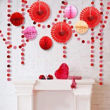 Imagem de Decorações de Dia dos Namorados Cheerland Vermelho Rosa Circular Bolinhas Transmissor Papel Flor Flor Pompom Evento Celebração Pendurar Decoração Aniversário Casamento Chá de Bebê Artigos de Festa de despedida de solteira