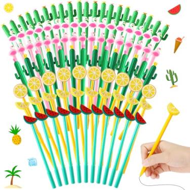 Imagem de Maitys 100 canetas esferográficas Hawaiia Luau a granel 0,5 mm tinta gel preta verão bonito flamingo, melancia, cacto, limão, frutas canetas, para escritório, casa, lembrancinhas de festa, material de