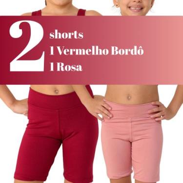 Imagem de Kit com 2 Shorts infantis- JinkingStore para meninas lisa básica, Verm