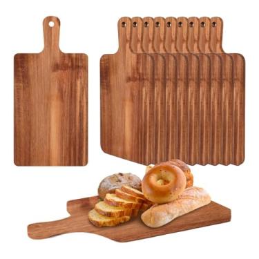 Imagem de 10 tábuas de corte de madeira com alça, 43 x 17 cm, tábua de charcutaria de madeira, tábuas de cortar de cozinha, tábua de corte de bambu a granel para pizza, pão, queijo, charcutaria, frutas, legumes