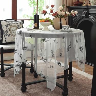 Imagem de Toalha de mesa de renda bordada estilo francês pequena toalha de mesa quadrada de renda com padrão rosa capa de mesa de café para sala de estar, casamento, chá de bebê, festa, decoração de casa, 89 x