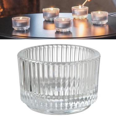 Imagem de 4 Suportes Castiçal Porta Velas Vidro Redondo Relevo 40ml - Freecom