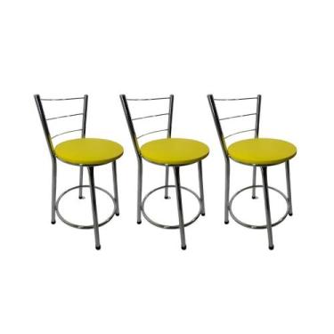 Imagem de Kit 3 Banquetas Bancos Baixa Bistrô Balcão Cozinha Cromada - FortMix, 
