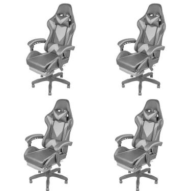 Imagem de Kit 4 Cadeira Gamer com Rodízios Pu Hawker 3315 Preto/Cinza