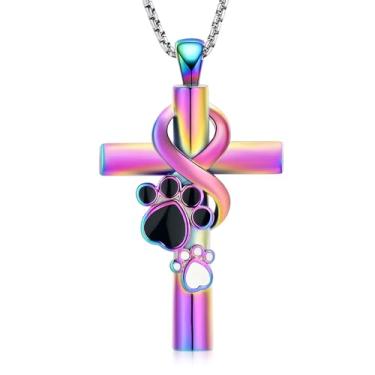 Imagem de Colar de urna com cruz para cinzas, joia de cremação de pata de animal de estimação para cão/gato, pingente de urna memorial, lembrança de cinzas para homens e mulheres animais de estimação, Diamante