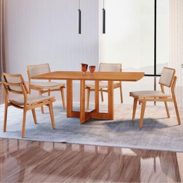 Imagem de Mesa Patros Tampo 120cm Laminado Barril com 4 cadeiras Eva Moderna Mobília