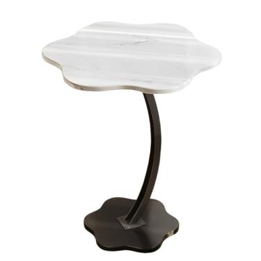 Imagem de Mesa de centro em forma de C, mesa decorativa de pétala de cabeceira estilo country, mesa de centro pequena auxiliar/mesa lateral em forma de flor Mesitas para sala (camada única, mármore branco e