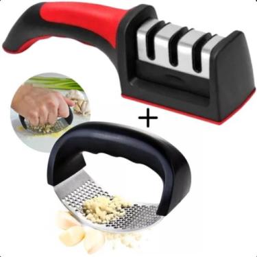Imagem de KIT Amassador de Alho Elegante + Afiador Compacto - ASAF