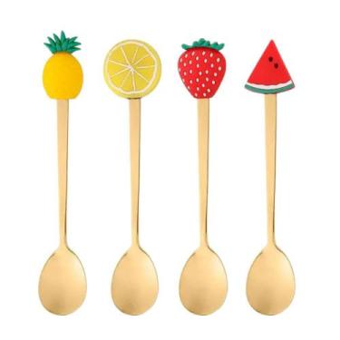 Imagem de Jogo com 4 Colheres Fruit Sobremesa Aço Inox Dourado - Wolff.