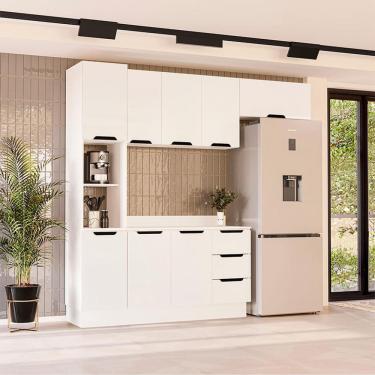 Imagem de Cozinha Completa com Tampo e Rodapé Meena 8 Portas 3 Gavetas Branca