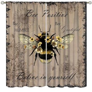 Imagem de Fblifil Cortinas rústicas para casa de fazenda, abelha, margarida, animal, país, positivo, vintage, inspirador, motivacional, decoração de janela de madeira, para café, quarto, sala de estar, cozinha