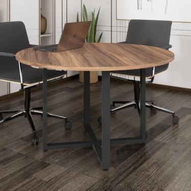 Imagem de Mesa de Reunião Circular Pé Metálico D1200 Expresso Móveis Nogal/Preto