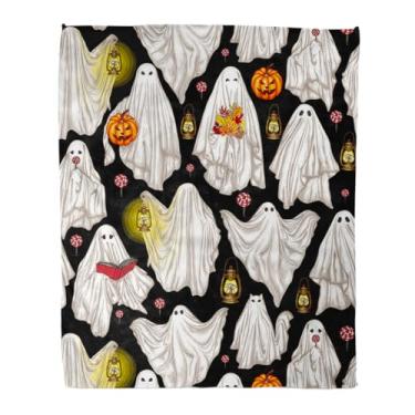 Imagem de Cobertor de decoração de casa, fantasmas de Halloween, quente, macio, aconchegante, flanela, cobertores para cama, sofá, cadeira e todas as estações, adequado para todas as estações, 152 x 127 cm
