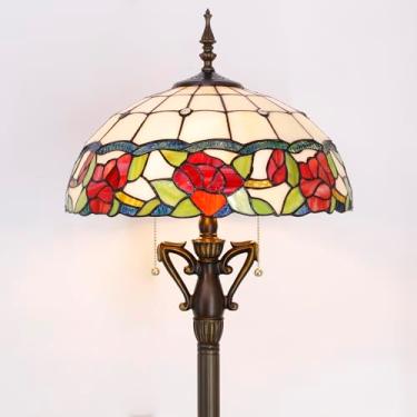 Imagem de AVIVADIRECT Tiffany Candeeiro de chão estilo flor rosa vitral luz de leitura em pé 40,6 x 40,6 cm x 166 centímetros poste antigo lâmpada de canto decoração quarto sala de estar
